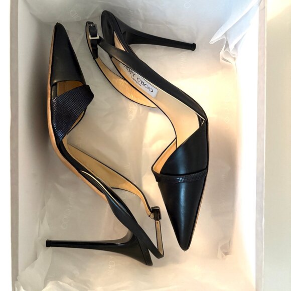 Jimmy Choo Black Leather Slingback Heels – Size IT 40 - Picture 6 of 7